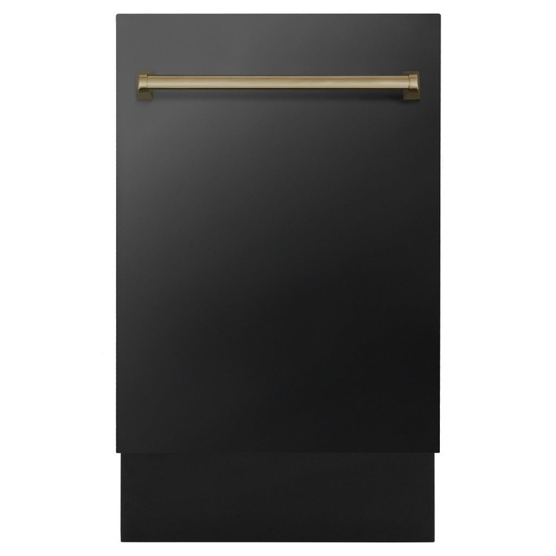 ZLINE Autograph Edition 18 in. Tallac Series 3rd Rack Top Control Built-In Dishwasher in Black Stainless Steel with Champagne Bronze Handle, 51dBa (DWVZ-BS-18-CB)