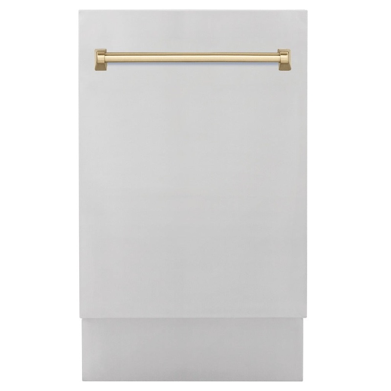 ZLINE Autograph Edition 18 in. Tallac Series 3rd Rack Top Control Built-In Dishwasher in Stainless Steel with Champagne Bronze Handle, 51dBa (DWVZ-304-18-CB)