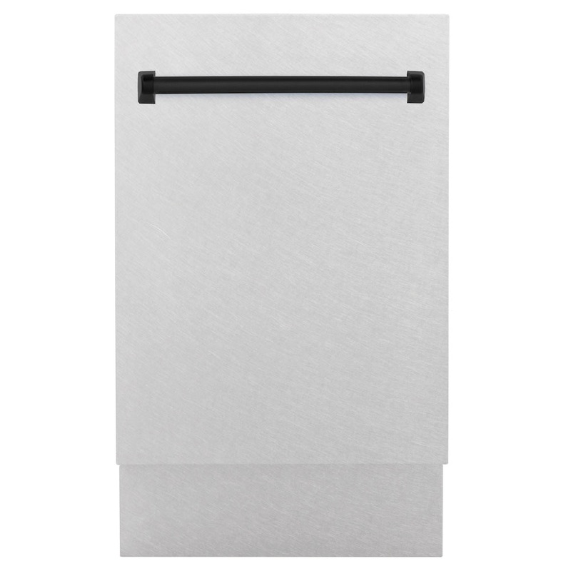 ZLINE Autograph Edition 18 in. Tallac Series 3rd Rack Top Control Built-In Dishwasher with Satin Stainless Steel Panel and Matte Black Handle, 51dBa (DWVZ-SN-18-MB)
