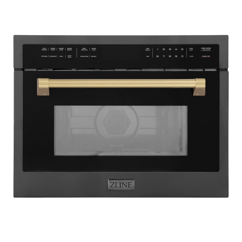 ZLINE Autograph Edition 24 in. 1.6 cu ft. Built-in Convection Microwave Oven in Black Stainless Steel with Champagne Bronze Accents (MWOZ-24-BS-CB)
