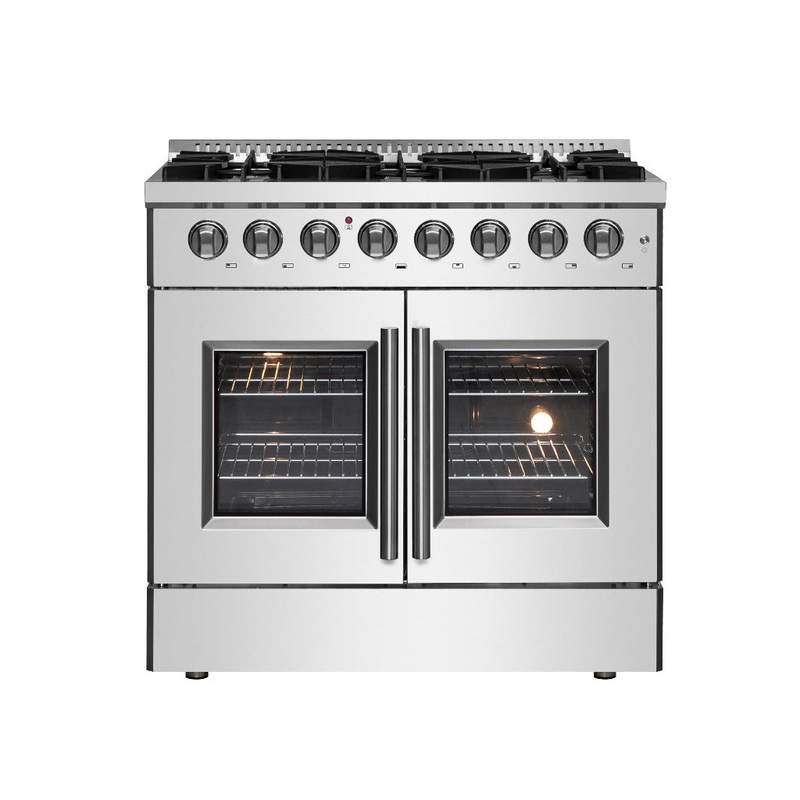 Forno Galiano 36 in. 5.36 cu. ft. French Door Freestanding Dual Fuel Range with Gas Stove and Electric Oven in Stainless Steel (FFSGS6356-36)