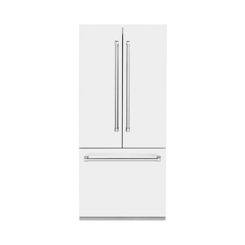 ZLINE 36 in. 19.6 cu. ft. French Door Built-In Bottom Freezer Refrigerator with Water Dispenser and Ice Maker in White Matte (RBIV-WM-36)
