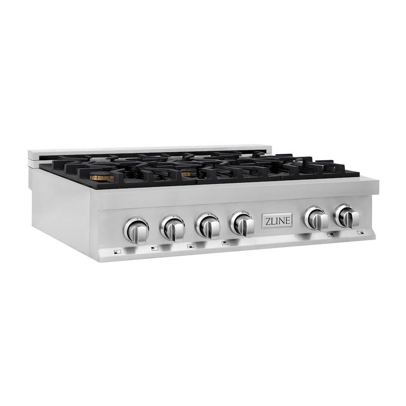 ZLINE 36 in. Legacy Gas Rangetop with 6 Brass Burners and Porcelain Cooktop in Stainless Steel (RT-BR-36)