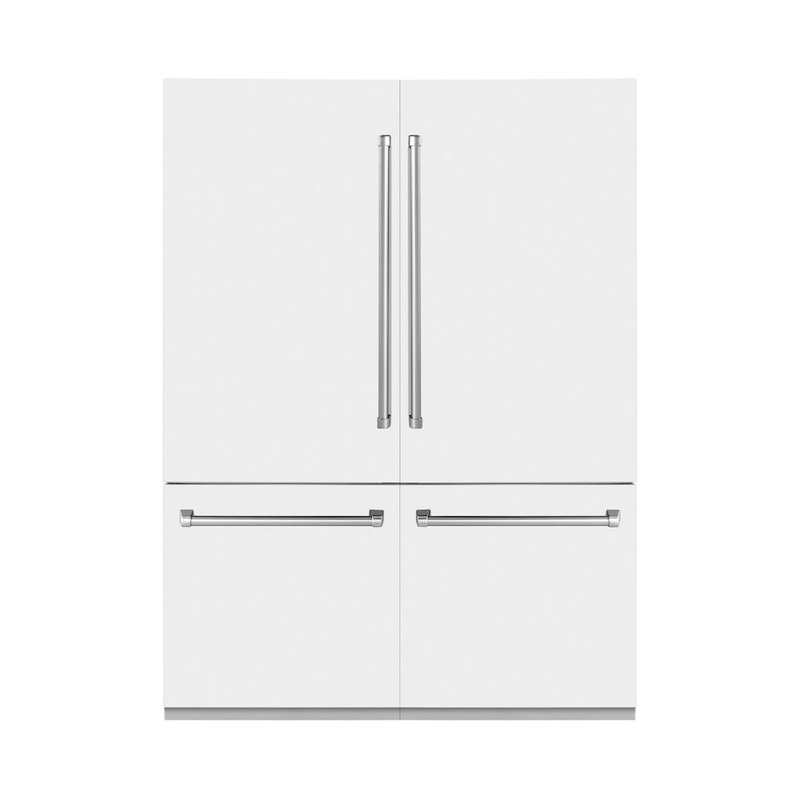 ZLINE 60 in. 32.2 cu. ft. French Door Built-In Bottom Freezer Refrigerator with Water Dispensers and Ice Makers in White Matte (RBIV-WM-60)