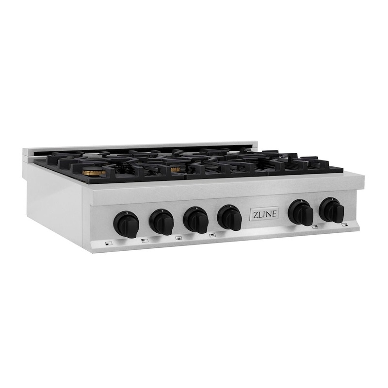 ZLINE Autograph Edition 36 in. Legacy Gas Rangetop with 6 Burners and Porcelain Cooktop in Satin Stainless Steel with Matte Black Accents (RTSZ-36-MB)