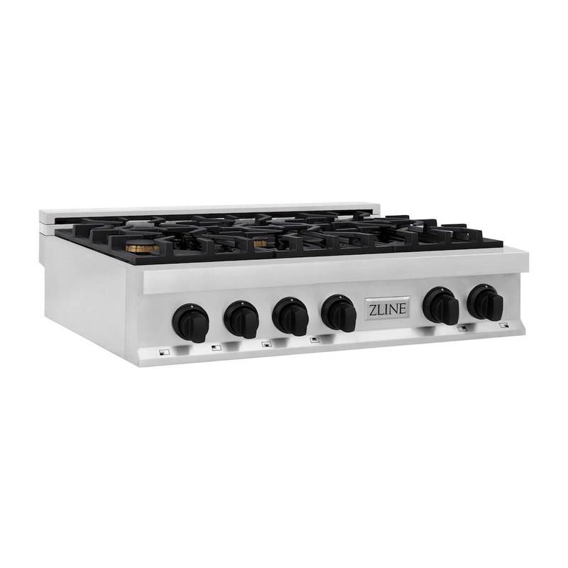 ZLINE Autograph Edition 36 in. Legacy Gas Rangetop with 6 Burners and Porcelain Cooktop in Stainless Steel with Matte Black Accents (RTZ-36-MB)