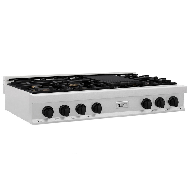 ZLINE Autograph Edition 48 in. Legacy Gas Rangetop with 7 Burners and Porcelain Cooktop in Satin Stainless Steel with Matte Black Accents (RTSZ-48-MB)