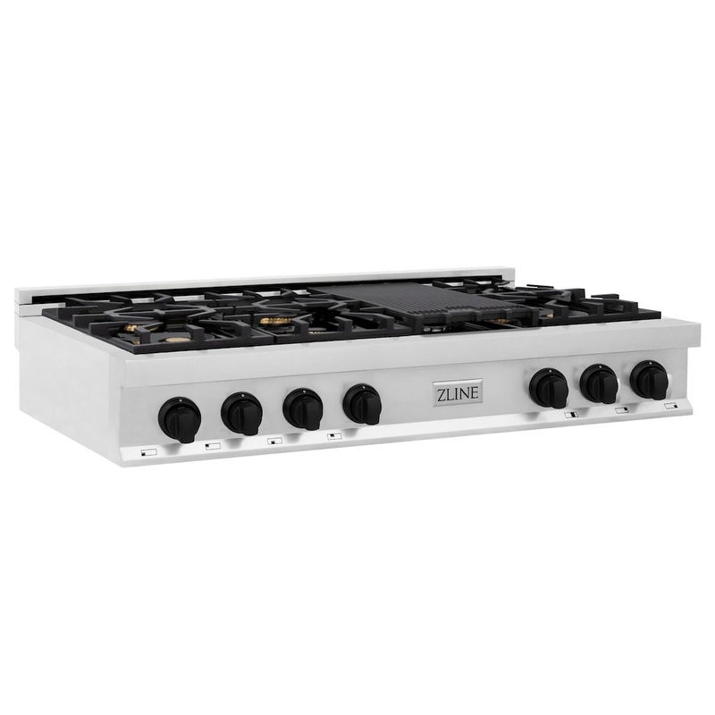 ZLINE Autograph Edition 48 in. Legacy Gas Rangetop with 7 Burners and Porcelain Cooktop in Stainless Steel with Matte Black Accents (RTZ-48-MB)