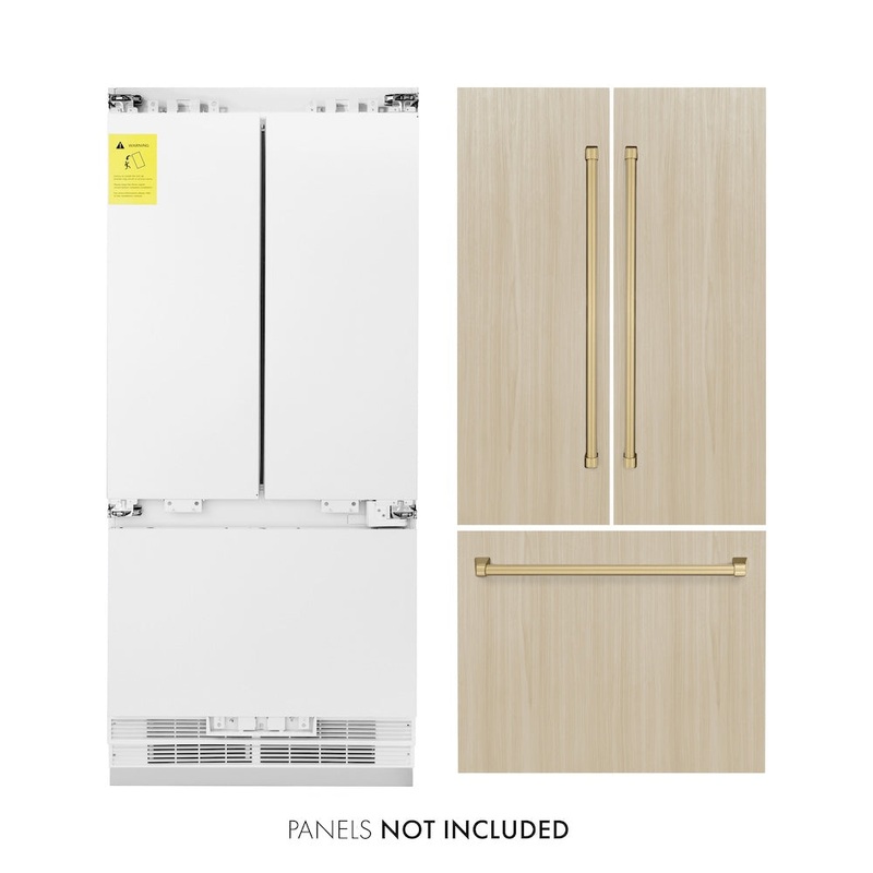 ZLINE Autograph Edition 36 in. 19.6 cu. ft. Panel Ready French Door Built-In Bottom Freezer Refrigerator with Water Dispenser and Ice Maker with Champagne Bronze Accents (RBIVZ-36-CB)