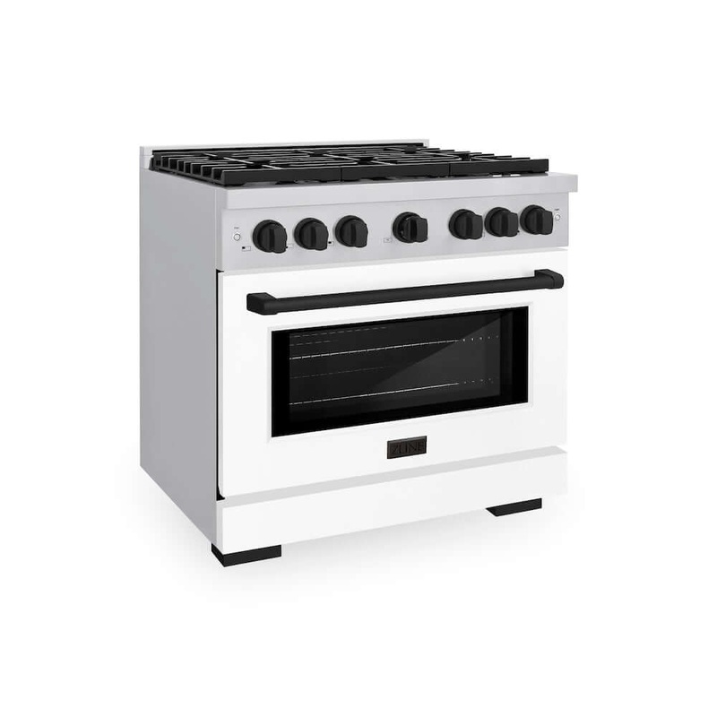 ZLINE Autograph Edition 36 in. 5.2 cu. ft. Paramount Gas Range with 6 Burner Cooktop and Convection Gas Oven in Stainless Steel with Black Matte Door and Champagne Bronze Accents (SGRZ-BLM-36-CB)