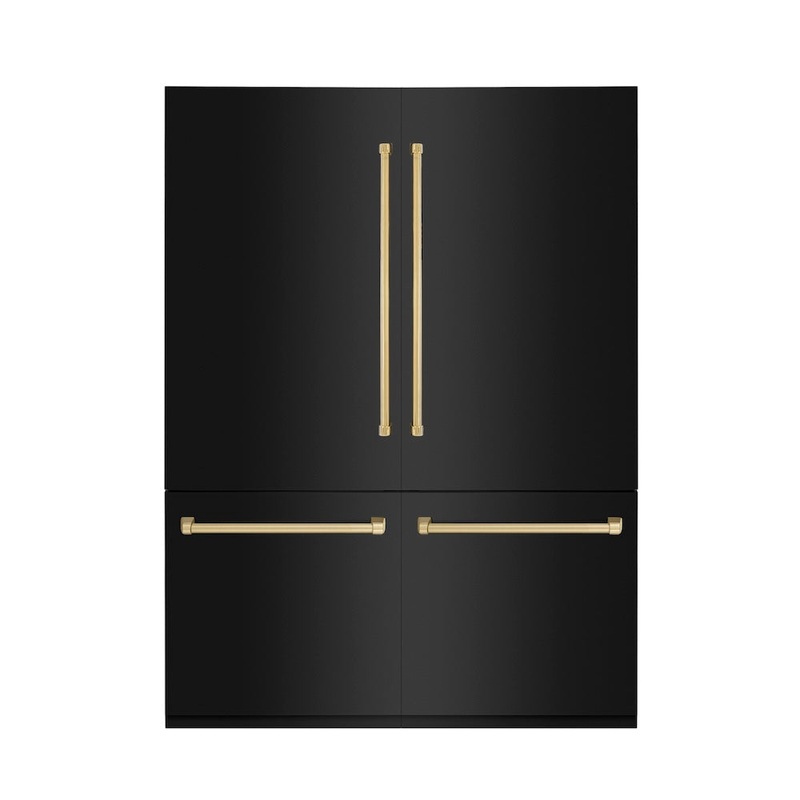 ZLINE Autograph Edition 60 in. 32.2 cu. ft. French Door Built-In Bottom Freezer Refrigerator with Water Dispenser and Ice Maker in Black Stainless Steel with Polished Gold Accents (RBIVZ-BS-60-G)