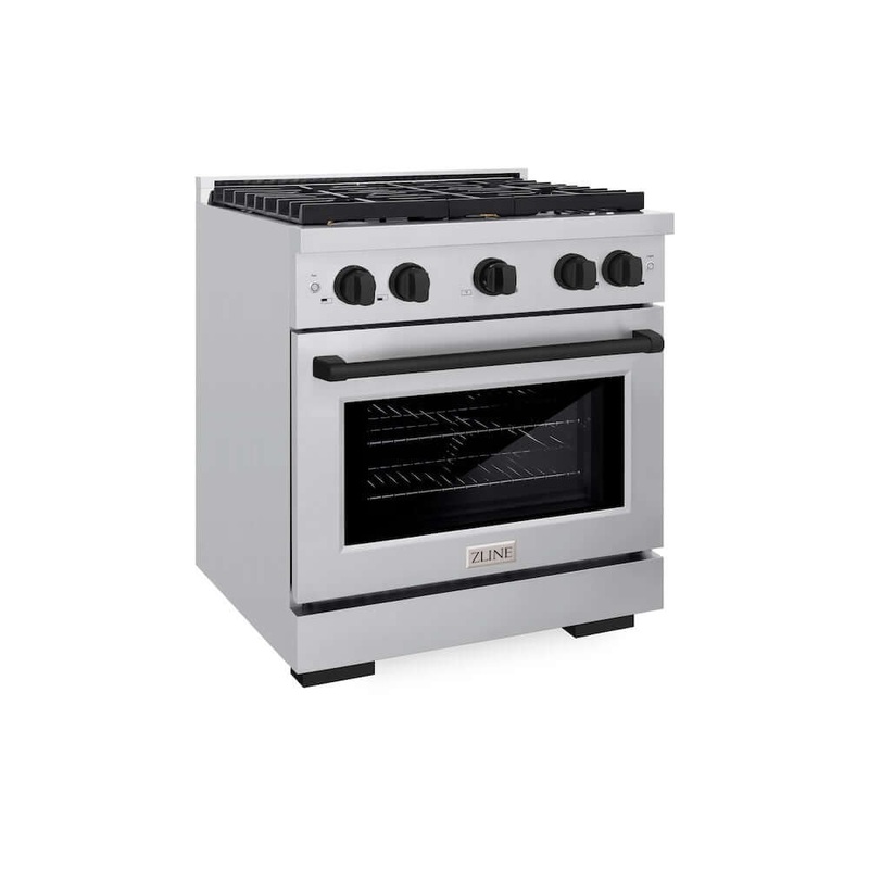 ZLINE Autograph Edition 30 in. 4.2 cu. ft. Paramount Dual Fuel Range with 4 Burner Gas Cooktop and Electric Convection Oven in Stainless Steel with Champagne Bronze Accents (SDRZ-30-CB)