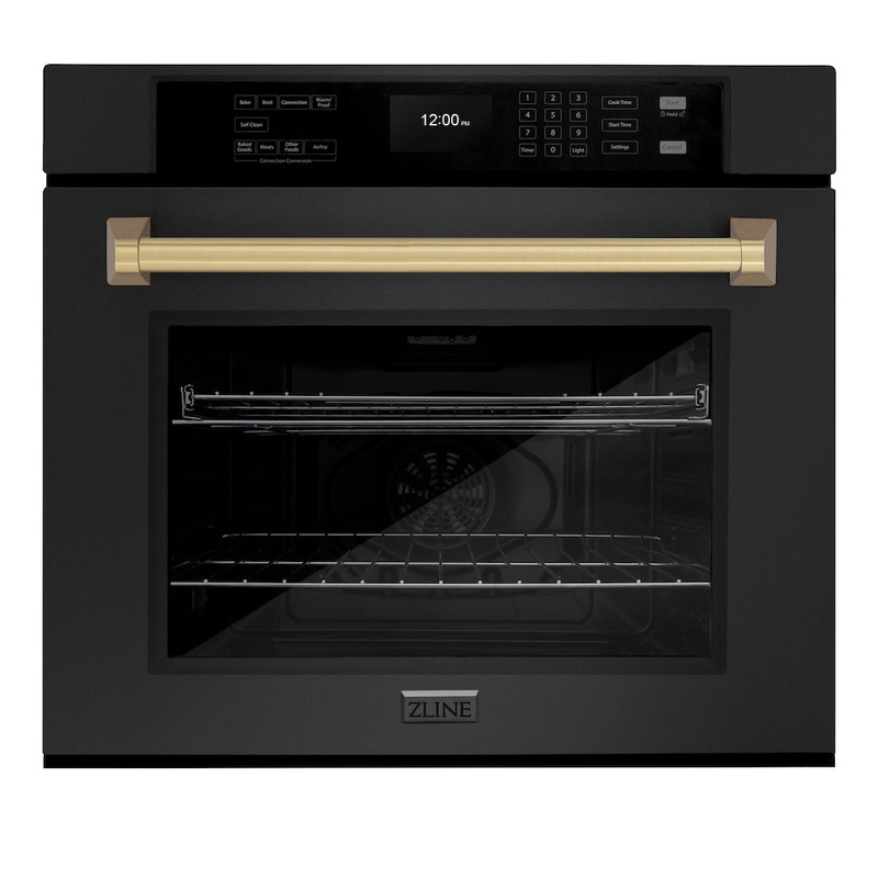 ZLINE Autograph Edition 30 in. Professional True Convection Single Wall Oven with Air Fry and Self Clean in Black Stainless Steel with Polished Gold Handle (WASBZ-30-G)