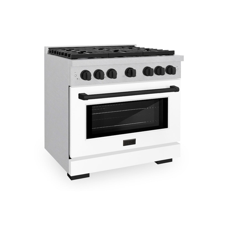 ZLINE Autograph Edition 36 in. 5.2 cu. ft. Paramount Dual Fuel Range with 6 Burner Gas Cooktop and Electric Convection Oven in Satin Stainless Steel with Polished Gold Accents (SDRSZ-36-G)