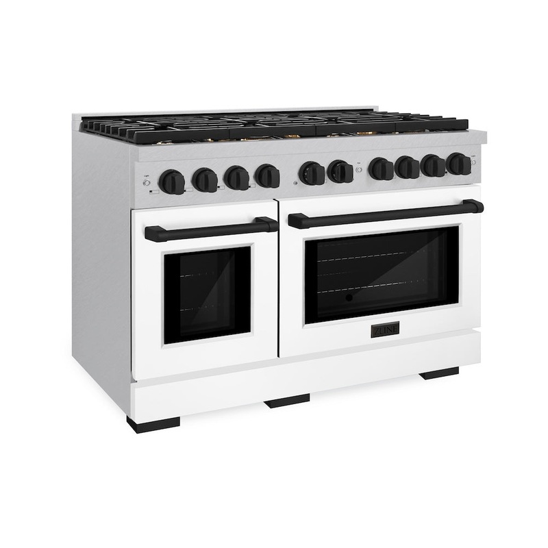 ZLINE Autograph Edition 48 in. 6.7 cu. ft. Paramount Double Oven Dual Fuel Range with 8 Burner Gas Cooktop in Satin Stainless Steel and Champagne Bronze Accents (SDRSZ-48-CB)