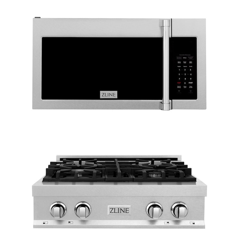 ZLINE Kitchen Package with 30 in. Satin Stainless Steel Rangetop and 30 in. Over The Range Microwave with Modern Handle (2KP-RTSOTR30)