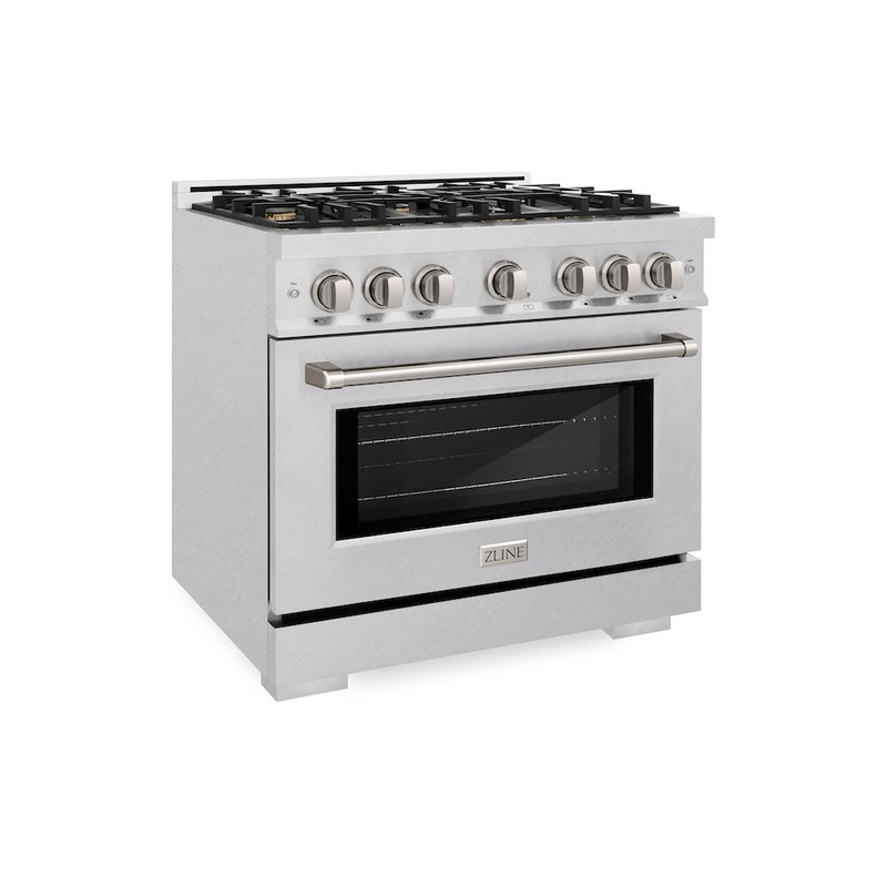 ZLINE 36 in. 5.2 cu. ft. Select Gas Range with Convection Gas Oven in Satin Stainless Steel with 6 Brass Burners (HGRS-BR-36)