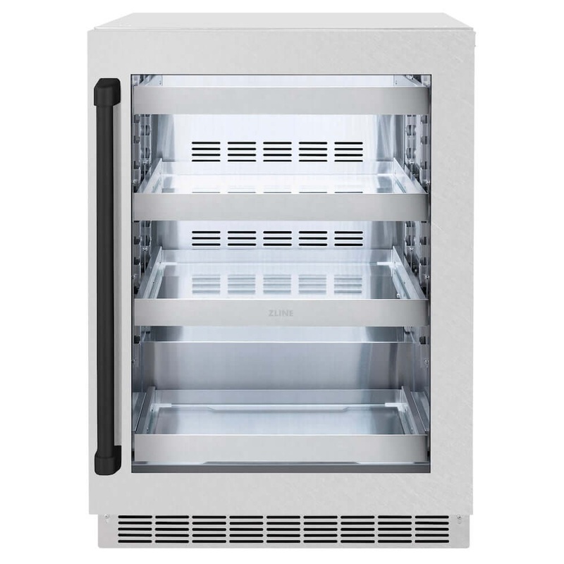 ZLINE Autograph Edition 24 in. Touchstone 151 Can Beverage Fridge With Satin Stainless Steel Glass Door And Matte Black Handle (RBSOZ-SN-24-MB)