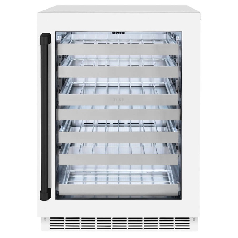 ZLINE Autograph Edition 24 in. Touchstone Dual Zone 44 Bottle Wine Cooler With White Matte Glass Door And Matte Black Handle (RWDOZ-WM-24-MB)