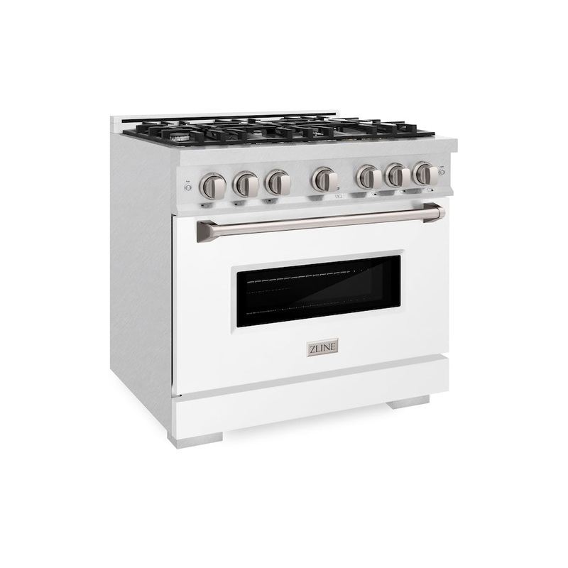 ZLINE 36 in. 5.2 cu. ft. Classic Dual Fuel Range with 6 Burner Gas Cooktop and Electric Convection Oven in Satin Stainless Steel with White Matte Door (CDRS-WM-36)
