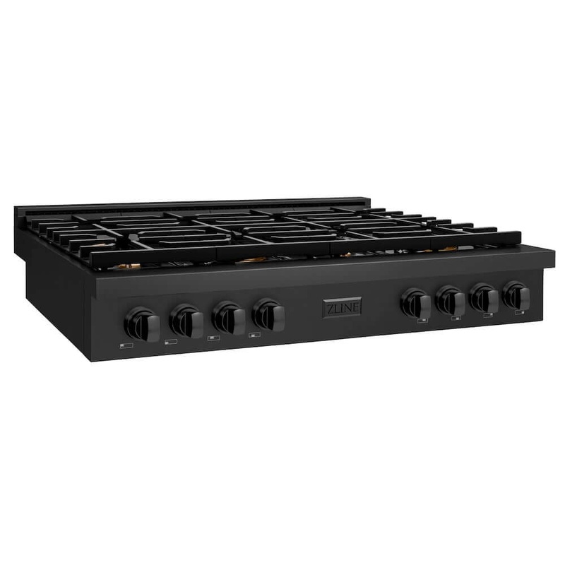 ZLINE 48 in. Paramount Gas Rangetop with 8 Brass Burners and Porcelain Cooktop in Black Stainless Steel (SRTB-BR-48)