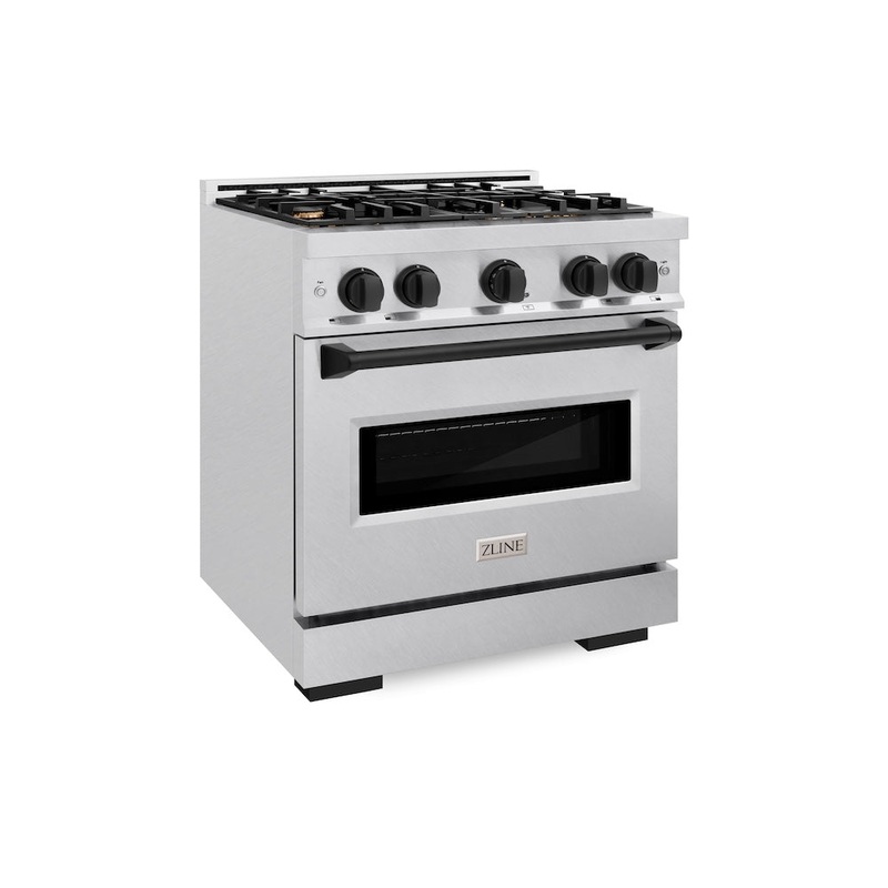 ZLINE Autograph Edition 30 in. 4.2 cu. ft. Classic Dual Fuel Range with 4 Burner Gas Cooktop and Electric Convection Oven in Satin Stainless Steel with Matte Black Accents (CDRSZ-30-MB)