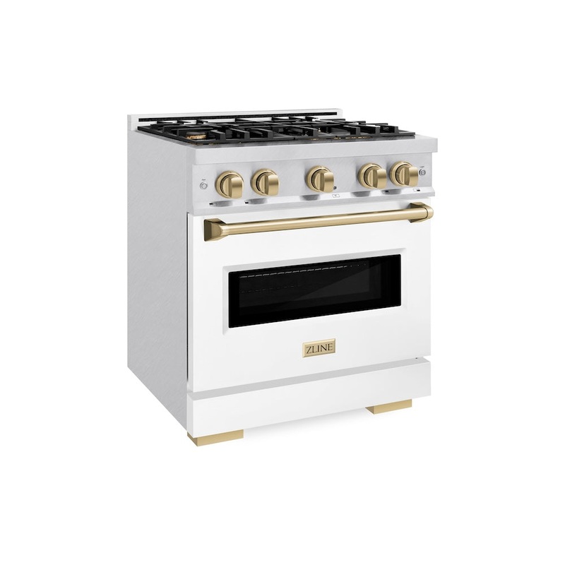 ZLINE Autograph Edition 30 in. 4.2 cu. ft. Classic Gas Range with 4 Burner Cooktop and Convection Gas Oven in Satin Stainless Steel and Matte Black Accents (CGRSZ-30-MB)