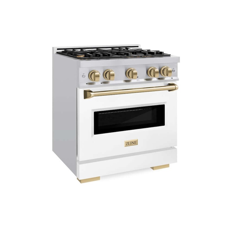 ZLINE Autograph Edition 30 in. 4.2 cu. ft. Classic Gas Range with 4 Burner Cooktop and Convection Gas Oven in Stainless Steel with White Matte Door and Matte Black Accents (CGRZ-WM-30-MB)