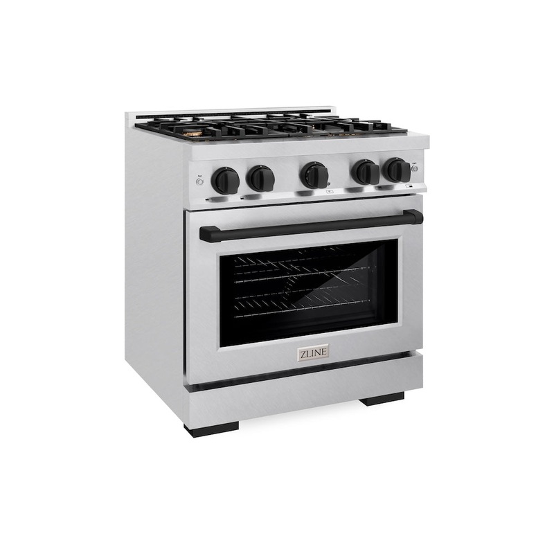 ZLINE Autograph Edition 30 in. 4.2 cu. ft. Select Gas Range with 4 Burner Cooktop and Convection Gas Oven in Satin Stainless Steel with White Matte Door and Matte Black Accents (HGRSZ-WM-30-MB)