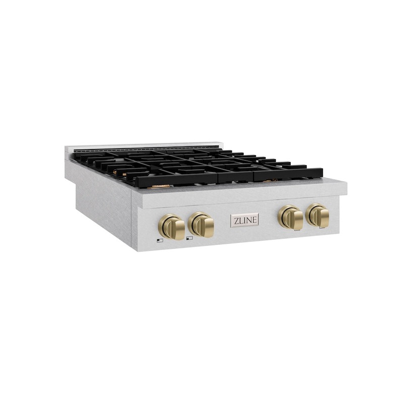 ZLINE Autograph Edition 30 in. Paramount Gas Rangetop with 4 Burners and Porcelain Cooktop in Satin Stainless Steel with Champagne Bronze Accents (SRTSZ-30-CB)