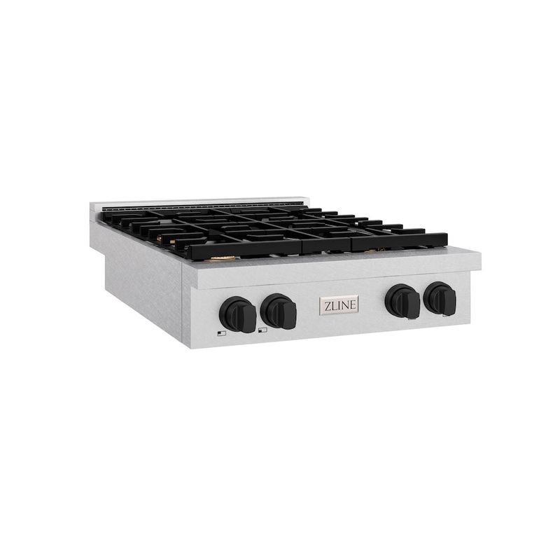 ZLINE Autograph Edition 30 in. Paramount Gas Rangetop with 4 Burners and Porcelain Cooktop in Satin Stainless Steel with Matte Black Accents (SRTSZ-30-MB)