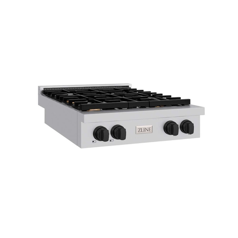 ZLINE Autograph Edition 30 in. Paramount Gas Rangetop with 4 Burners and Porcelain Cooktop in Stainless Steel with Matte Black Accents (SRTZ-30-MB)