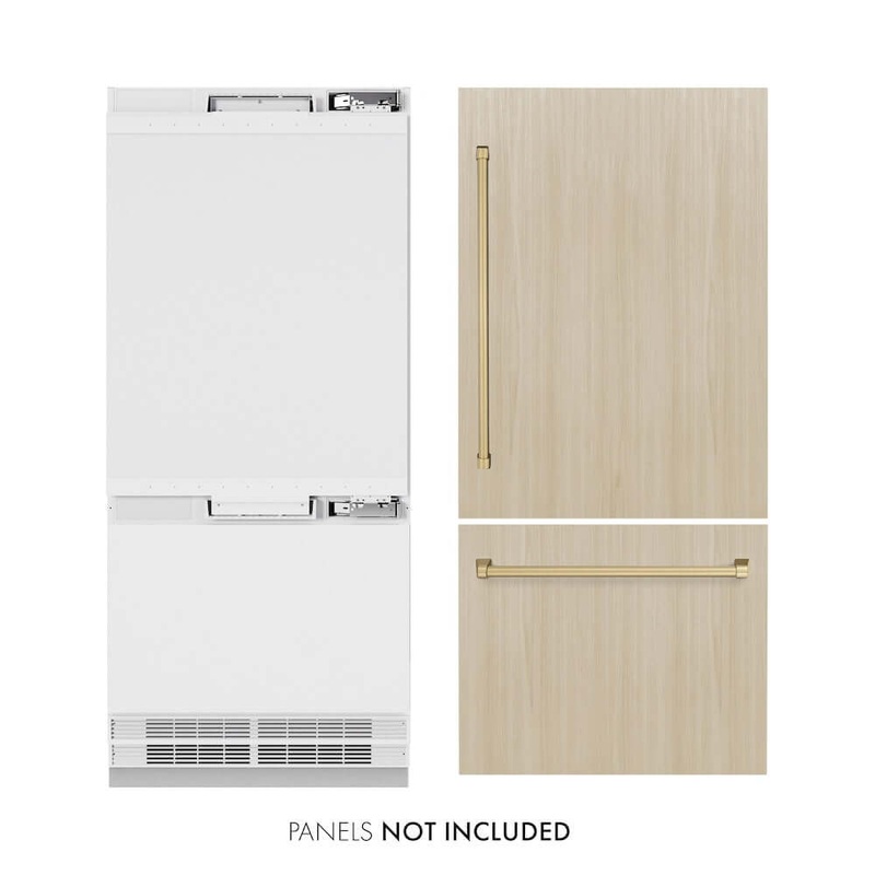 ZLINE Autograph Edition 36 in. 19.8 cu. ft. Panel Ready Built-In Bottom Freezer Refrigerator with Water Dispenser and Ice Maker with Champagne Bronze Accents (RBITZ-36-CB)