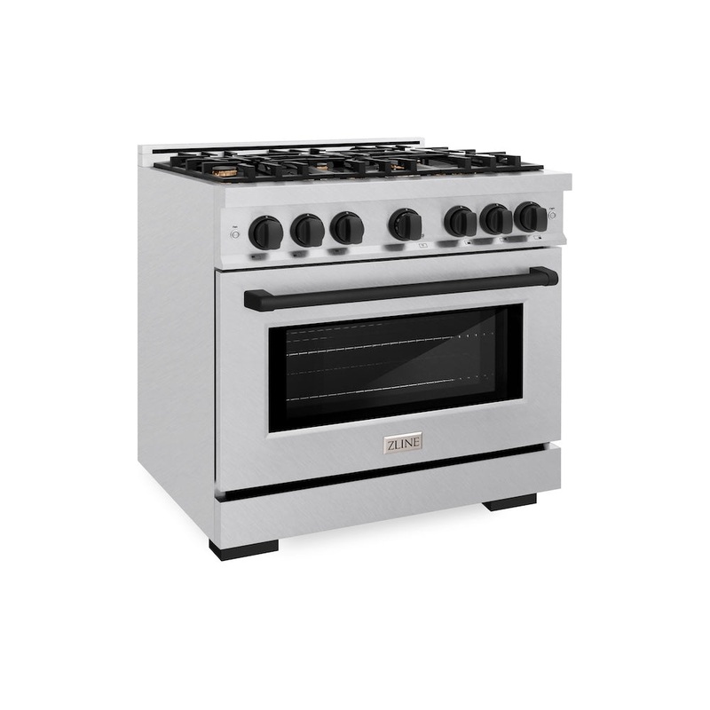 ZLINE Autograph Edition 36 in. 5.2 cu. ft. Select Dual Fuel Range with 6 Burner Gas Cooktop and Electric Convection Oven in Satin Stainless Steel with White Matte Door and Matte Black Accents (HDRSZ-WM-36-MB)
