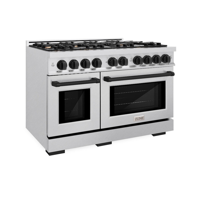 ZLINE Autograph Edition 48 in. 6.7 cu. ft. Select Double Oven Gas Range with 8 Burner Cooktop in Satin Stainless Steel and Matte Black Accents (HGRSZ-48-MB)