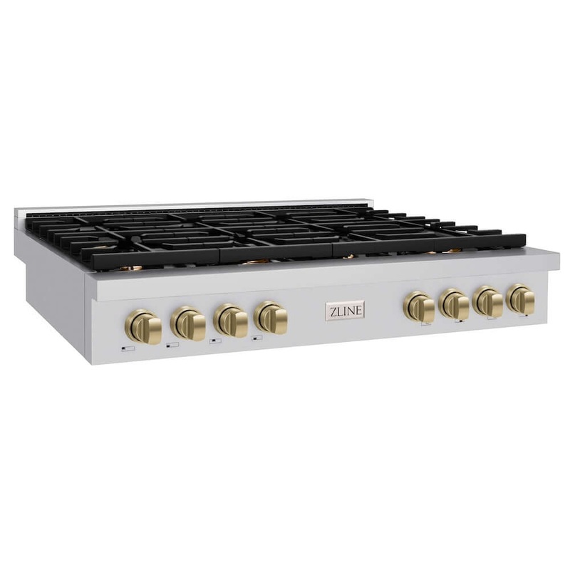 ZLINE Autograph Edition 48 in. Paramount Gas Rangetop with 8 Burners and Porcelain Cooktop in Stainless Steel with Champagne Bronze Accents (SRTZ-48-CB)