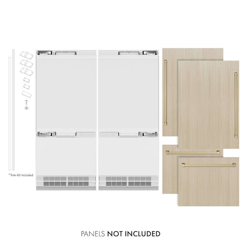 ZLINE Autograph Edition 72 in. 39.6 cu. ft. Panel Ready French Door Built-In Bottom Freezer Refrigerator with Water Dispensers and Ice Makers and Polished Gold Accents (RBITZ-72-G)
