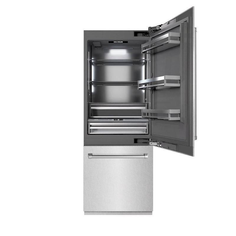 ZLINE 30 in. 16.1 cu. ft. Built-In Bottom Freezer Refrigerator with Water Dispenser and Ice Maker in Satin Stainless Steel with Graphite Gray Interior (GRBIV-SN-30)
