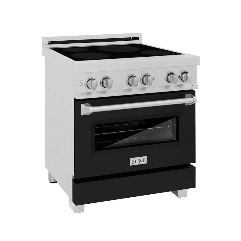 ZLINE 30 in. 4.0 cu. ft. Legacy Induction Range with 4 Element Cooktop and Electric Oven in Satin Stainless Steel and Black Matte Door (RAINDS-BLM-30)