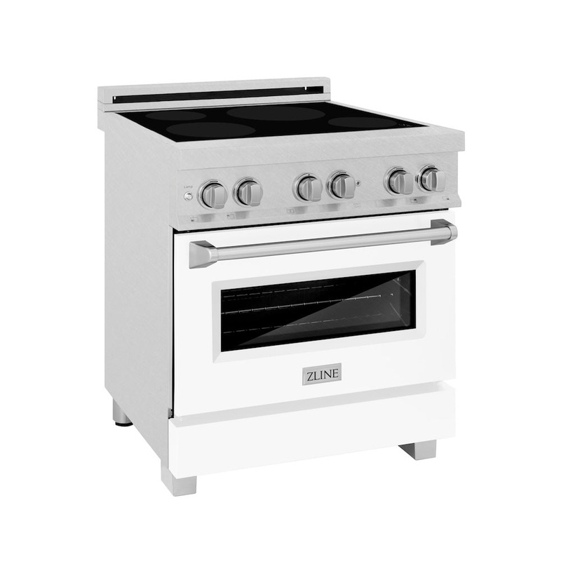 ZLINE 30 in. 4.0 cu. ft. Legacy Induction Range with 4 Element Cooktop and Electric Oven in Satin Stainless Steel and White Matte Door (RAINDS-WM-30)