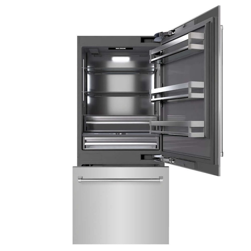 ZLINE 36 in. 19.8 cu. ft. Built-In Bottom Freezer Refrigerator with Water Dispenser and Ice Maker in Stainless Steel with Graphite Gray Interior (GRBIT-304-36)