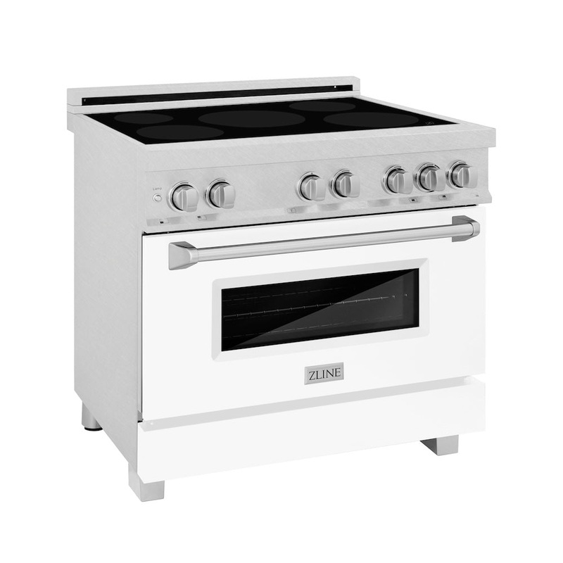 ZLINE 36 in. 4.6 cu. ft. Legacy Induction Range with 5 Element Cooktop and Electric Oven in Satin Stainless Steel and White Matte Door (RAINDS-WM-36)