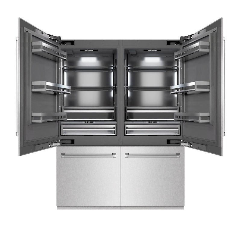ZLINE 60 in. 32.2 cu. ft. French Door Built-In Bottom Freezer Refrigerator with Water Dispensers and Ice Makers in Satin Stainless Steel with Graphite Gray Interior (GRBIV-SN-60)