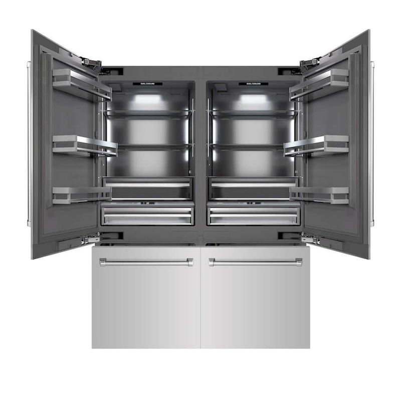 ZLINE 60 in. 32.2 cu. ft. French Door Built-In Bottom Freezer Refrigerator with Water Dispensers and Ice Makers in Stainless Steel with Graphite Gray Interior (GRBIV-304-60)