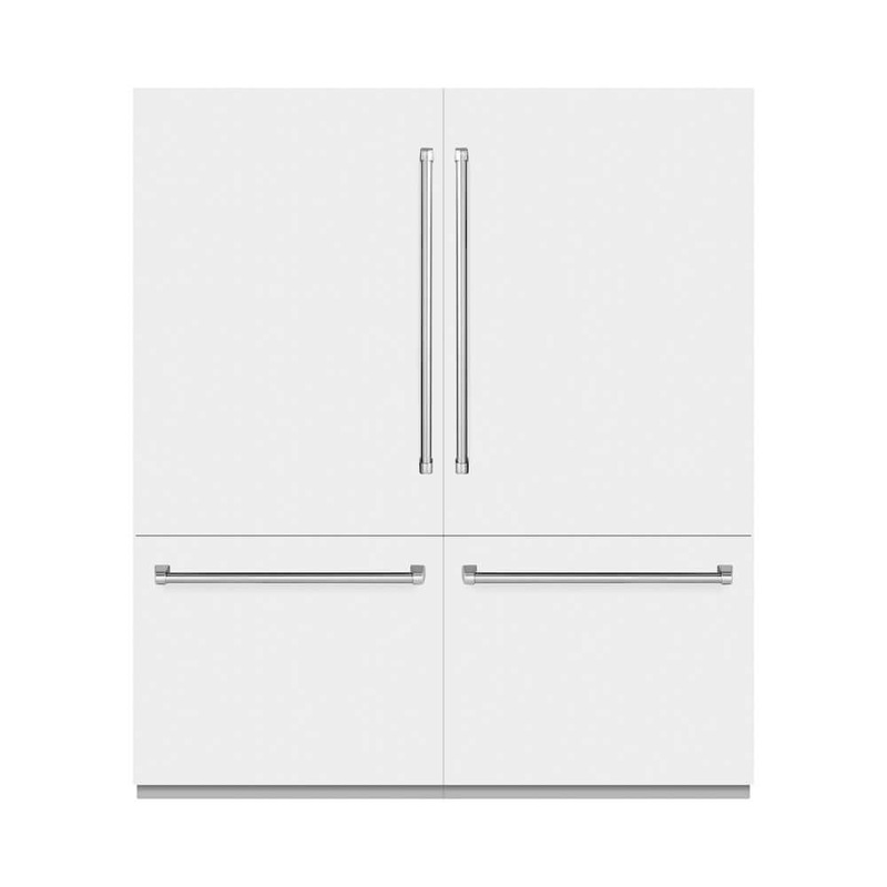 ZLINE 72 in. 39.6 cu. ft. French Door Built-In Bottom Freezer Refrigerator with Water Dispensers and Ice Makers in White Matte with Graphite Gray Interior (GRBIT-WM-72)