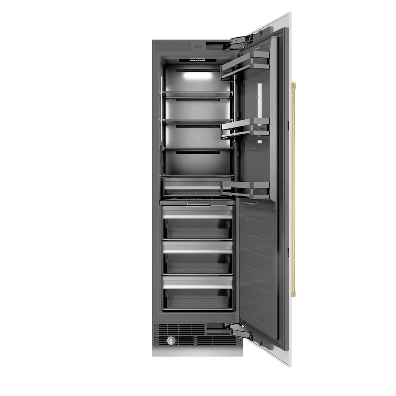 ZLINE Autograph Edition 24 in. 12.5 cu. ft. Column Refrigerator in White Matte with Graphite Gray Interior and Polished Gold Accents (RCRVZ-WM-24-G)