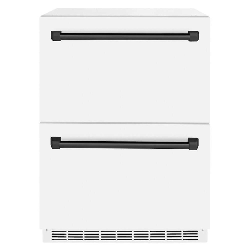 ZLINE Autograph Edition 24 in. Touchstone 168 Can Outdoor-Rated Dual Refrigerator Drawer with White Matte Doors and Matte Black Handles (RDSOZ-WM-24-MB)