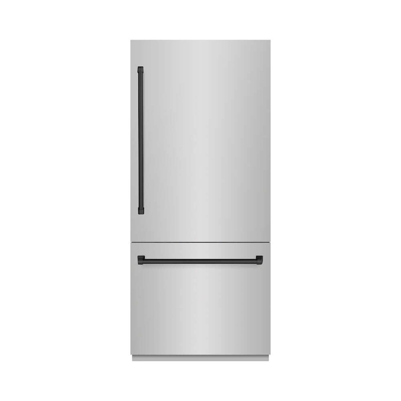 ZLINE Autograph Edition 36 in. 19.8 cu. ft. Built-In Bottom Freezer Refrigerator with Water Dispenser and Ice Maker in Stainless Steel with Graphite Gray Interior and Champagne Bronze Accents (GRBITZ-304-36CB)