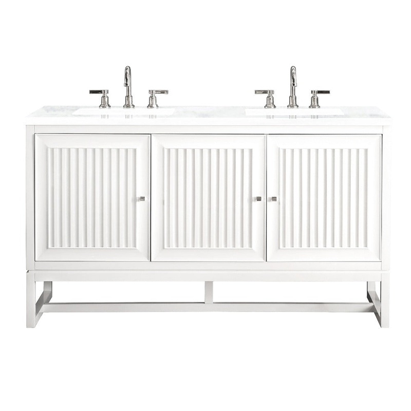 James Martin Vanities Athens Collection 60 in. Double Vanity in Glossy White with Solid Surface Countertop Options