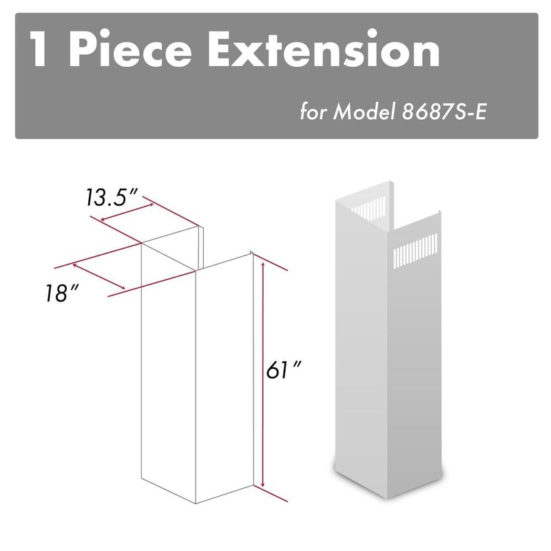 ZLINE 61 in. Satin Stainless Steel Chimney Extension for Ceilings up to 12.5 ft. (8687S-E)